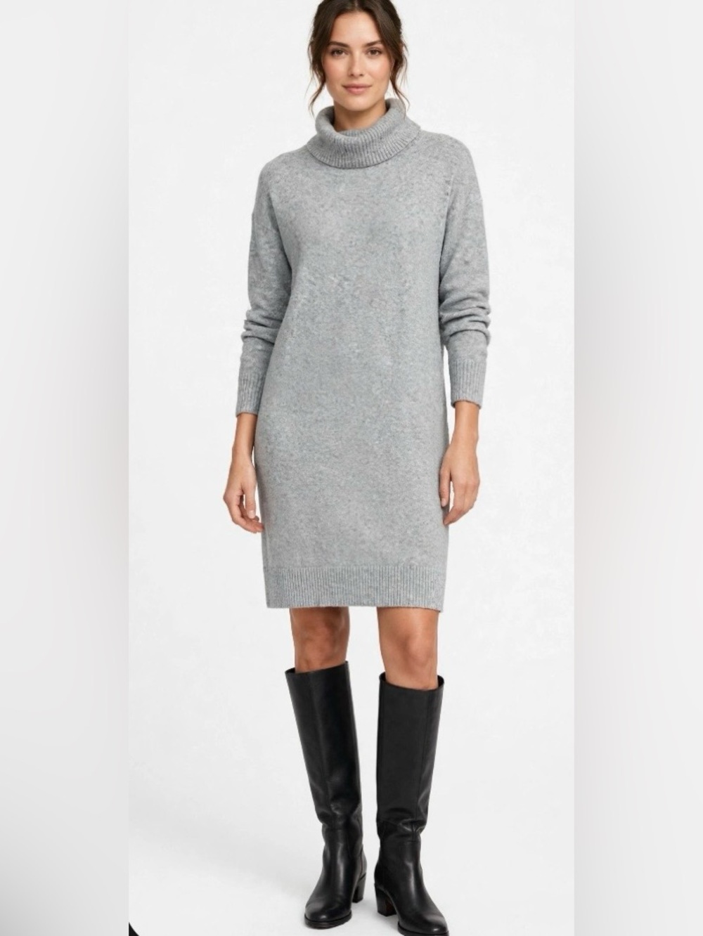 Nine West Cow Neck Light Gray Knit Sweater Dress Size M